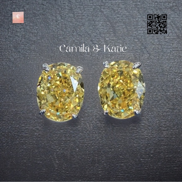 2 carats Fancy Yellow Lab Diamond Earrings - lab diamond earrings - Picture 1 of 4